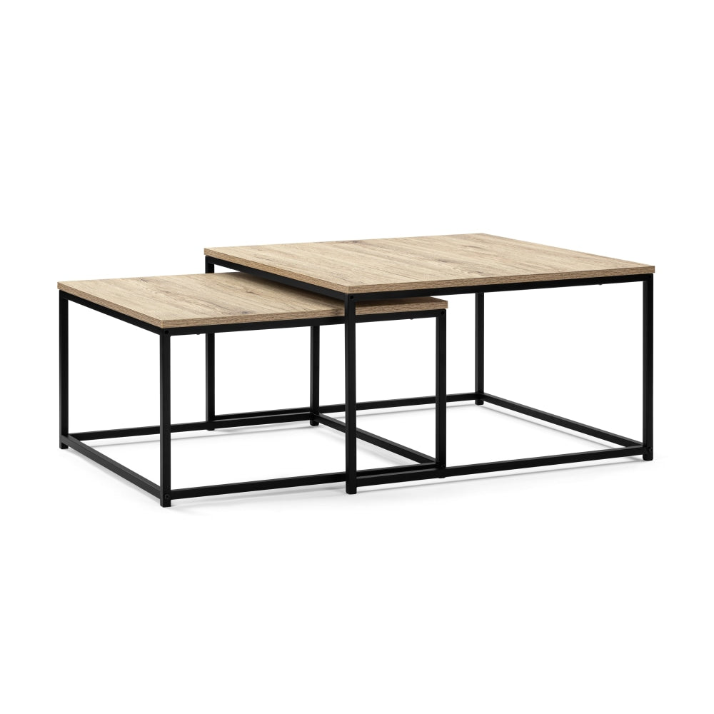 Zona Set Of 2 Nesting Rectangular Coffee Table - Oak/Black Fast shipping On sale