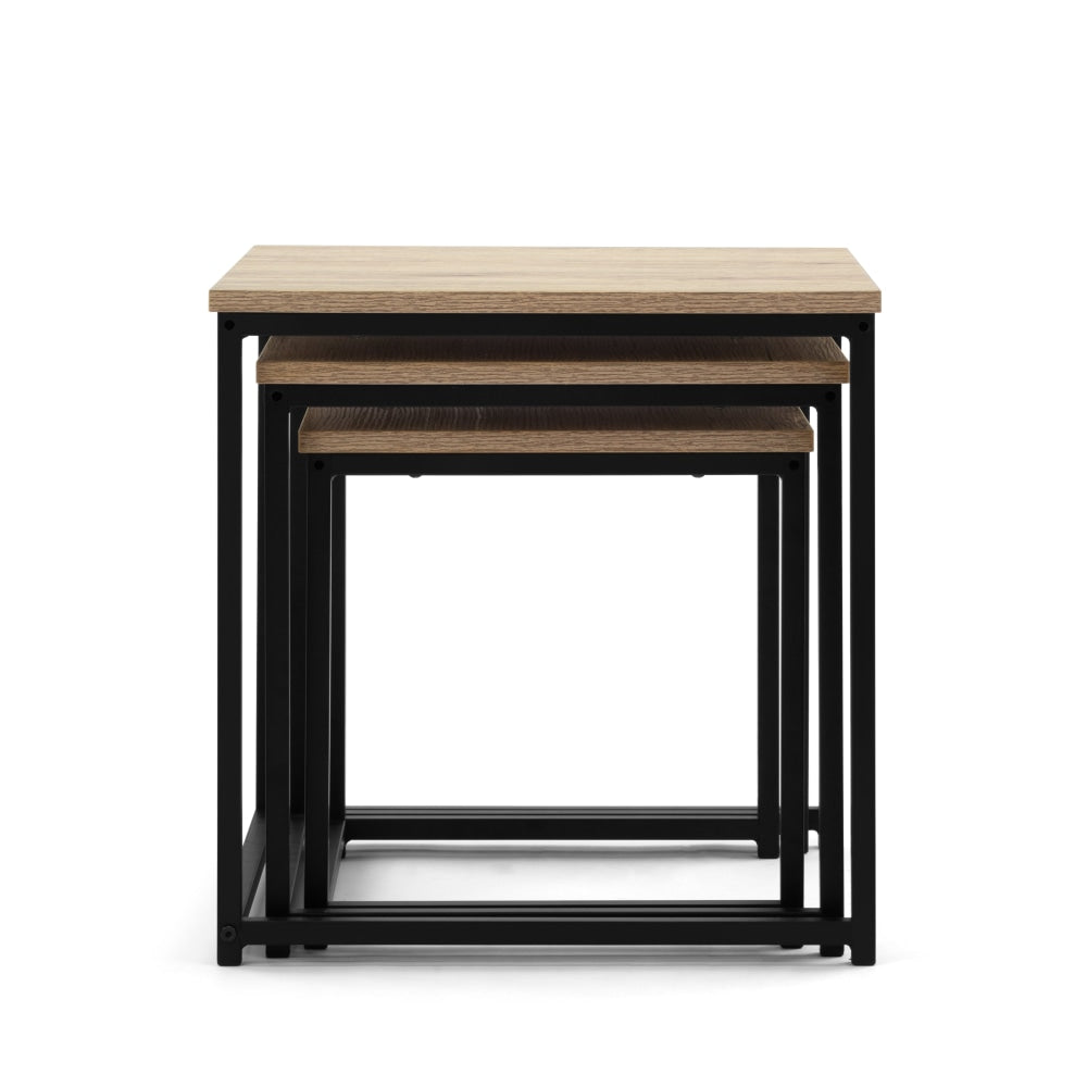 Zona Set of 3 Nesting Side End Lamp Table Square - Oak/Black Fast shipping On sale